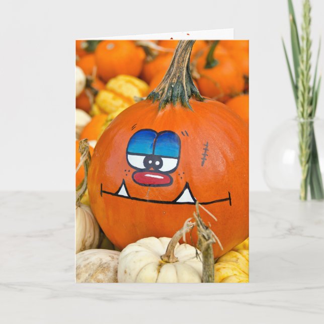 Cartão Engraçado Autumn Pumpkin para o aniversário (Frente)