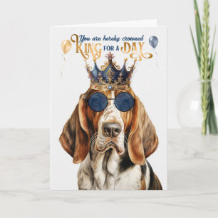 Cartão Engraçado Basset Hound Dog King para um Aniversári