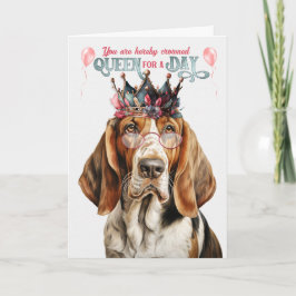 Cartão Engraçado Basset Hound Dog Queen para um Aniversár