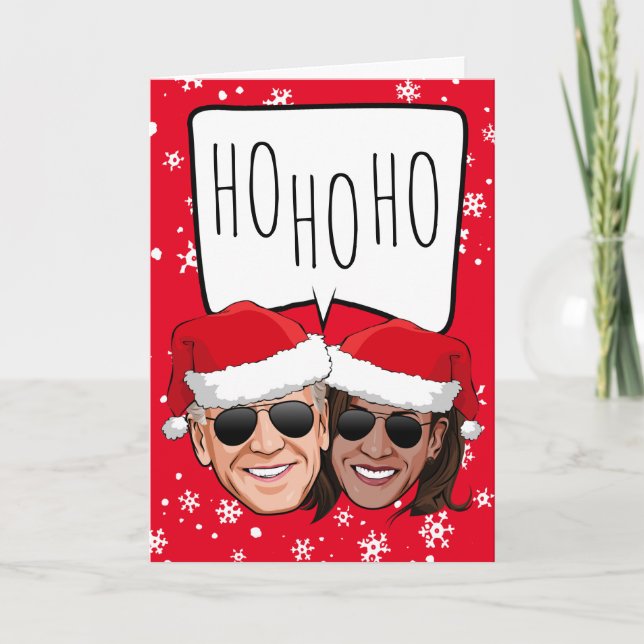Cartão Engraçado Biden Harris Natal: Ho Ho HO (Frente)