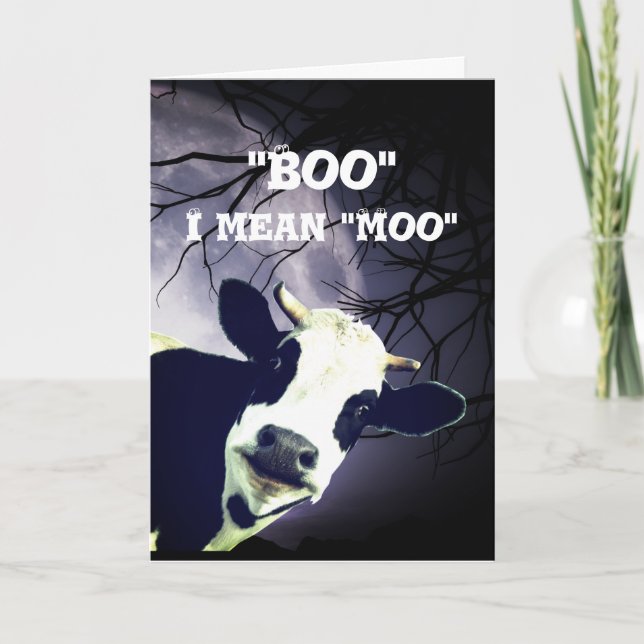Cartão Engraçado Boo quer dizer Moo Cow Moon Halloween (Frente)
