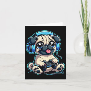 Cartão Engraçado Cachorro Jogador Jogando Pug Pug Vídeo J