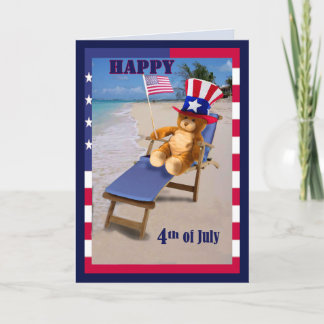 Cartão Engraçado Carteiro Patriótico de Teddy Bear, 4 de