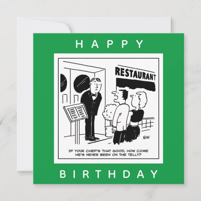 Cartão Engraçado Cartoon Chef - O Chef é Altamente Renoma (Frente)