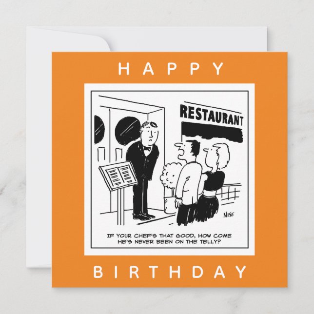 Cartão Engraçado Cartoon Chef - O Chef é Altamente Renoma (Frente)