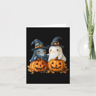 Cartão Engraçado Casal Fantasma Bestie com Pumpkins Hallo