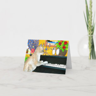 Cartão Engraçado Cat tocando piano 506 Folded Greeting Ca
