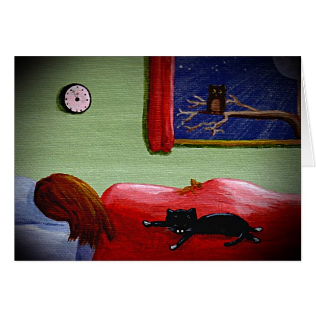 Cartão engraçado Creationarts da coruja da menina (Frente horizontal)