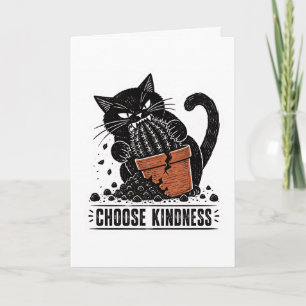 Cartão engraçado de gato Choose Kindness em Linocu
