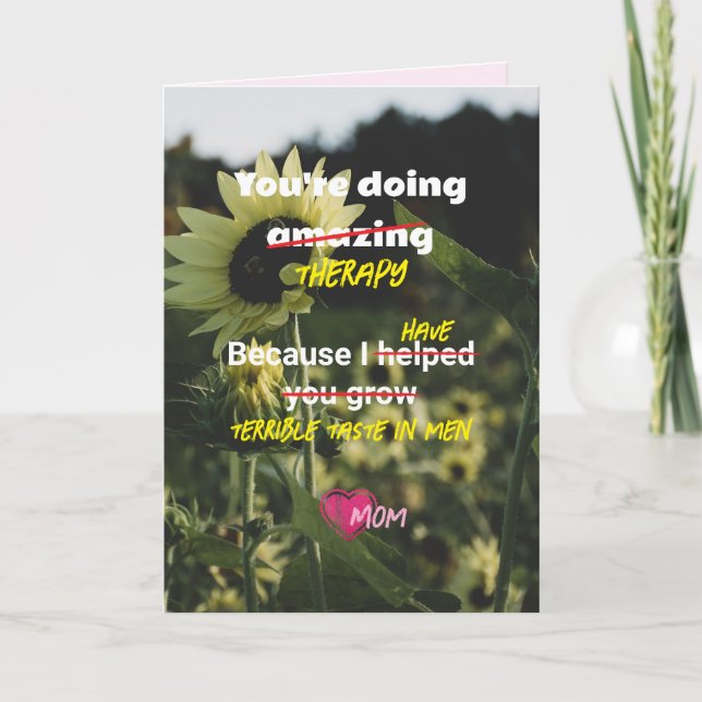 Cartão Engraçado de Girassol da Mamãe para Terapia (Frente)