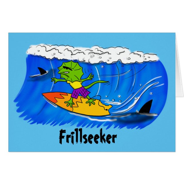 Cartão Engraçado de lagarta do pescoço surfando. (Frente Horizontal)