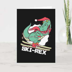 Cartão Engraçado Dino Ski Rex Escutando Presente de Natal