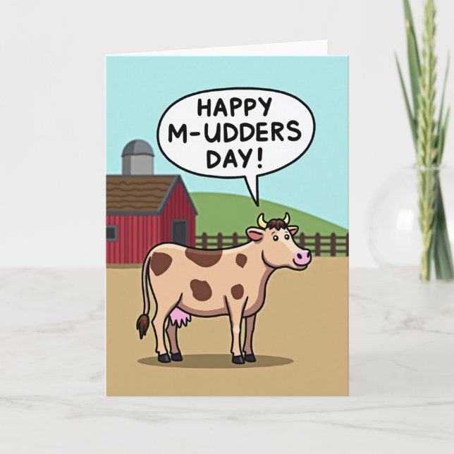 Cartão engraçado do Dia das Mães com vaca (Frente)