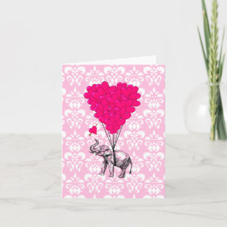 Cartão Engraçado elefante fofo e damasco rosa