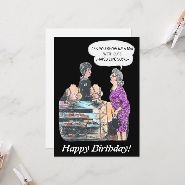 Cartão Engraçado Encontrar o Sutiã Certo Comprando Senhor (Frente/Verso In Situ)