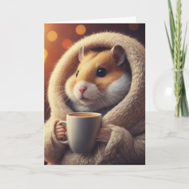Cartão Engraçado Engraçado, O Hamster Detém Coffee Mug (Frente)