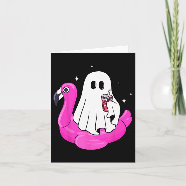 Cartão Engraçado Fantasma Flamingo Float Piscina Spooky V (Frente)