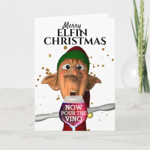 Cartão Engraçado feliz Elfin Natal agora sirva a divers