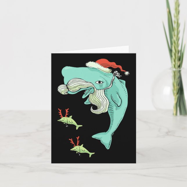 Cartão Engraçado Feliz Natal Oceano Baleia Papai Noel (Frente)