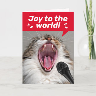 Cartão Engraçado Gato Cantando Canções De Natal Loucament
