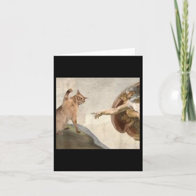 Cartão Engraçado Gato Criação De Adão Meme Jesus (Frente)