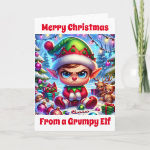 Cartão Engraçado Grumpy Elf Natal   Queria estar com você
