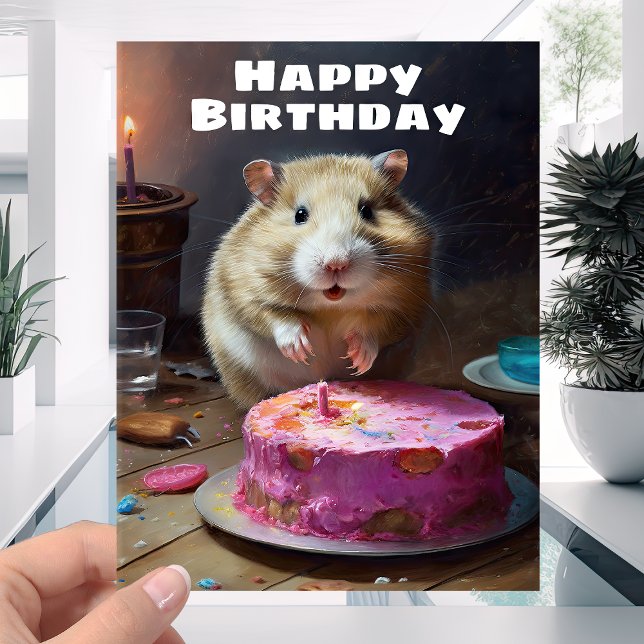 Cartão Engraçado Hamster e Bolo de Velas - Feliz Aniversá (Criador carregado)