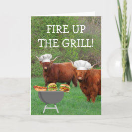 Cartão Engraçado Highland Steer Barbecue Aniversário