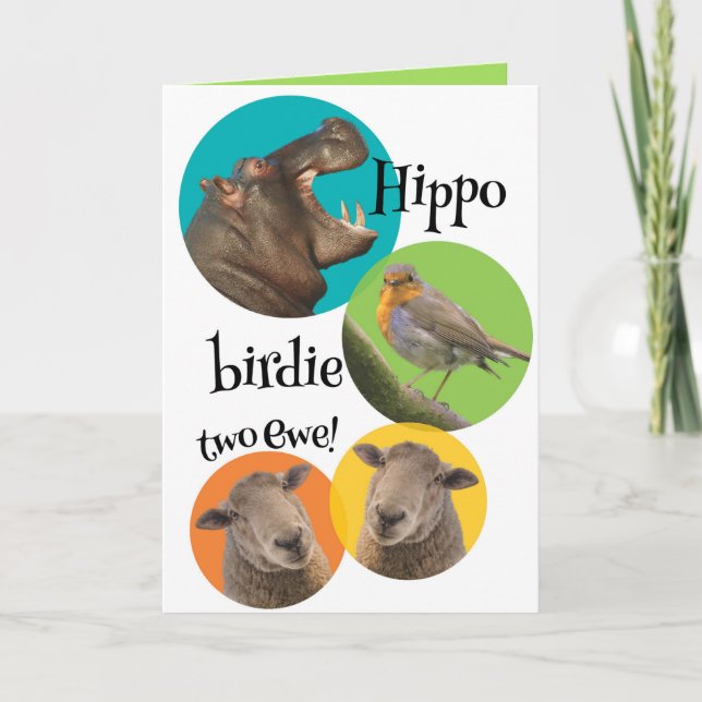Cartão Engraçado Hippo Birdie Dois Aniversários (Frente)