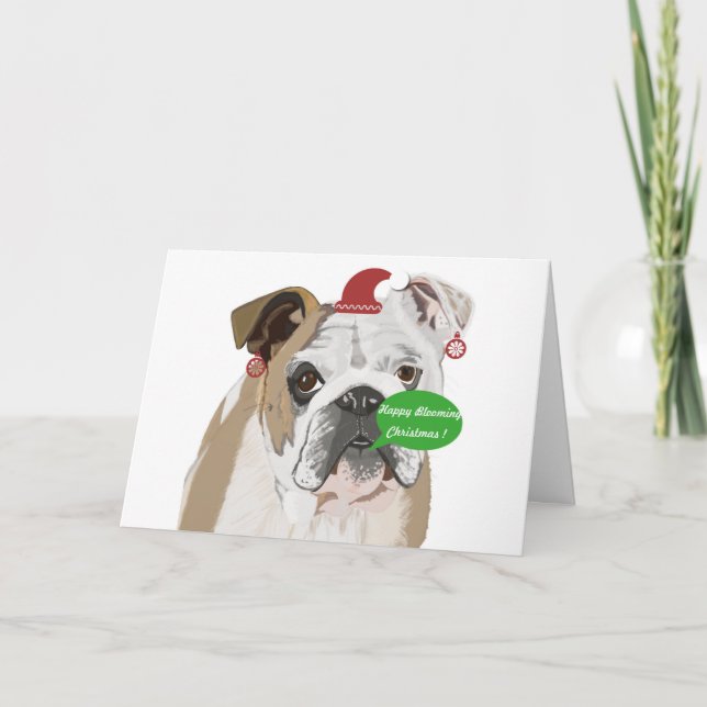 Cartão Engraçado Inglês Buldogue Natal (Frente)