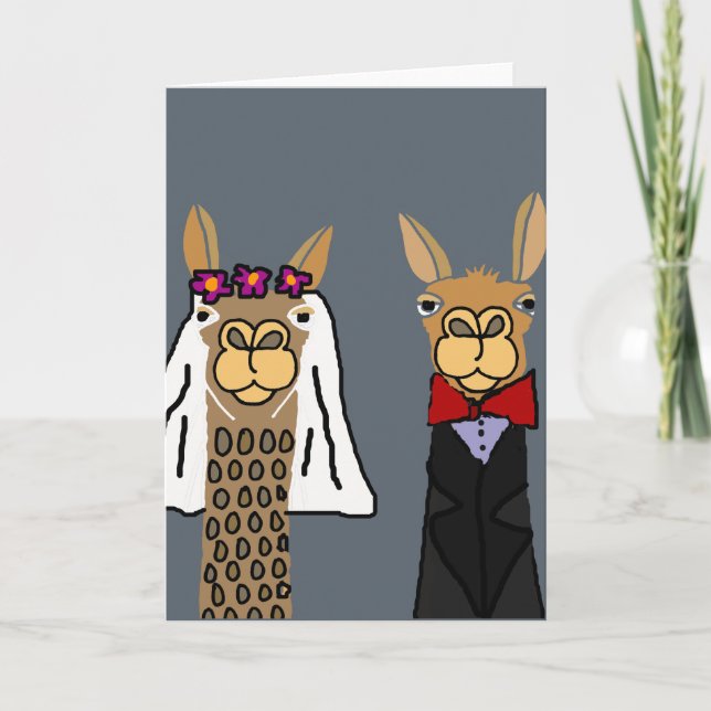 Cartão Engraçado Llama Bride e Arte de Casamento de Groom (Frente)