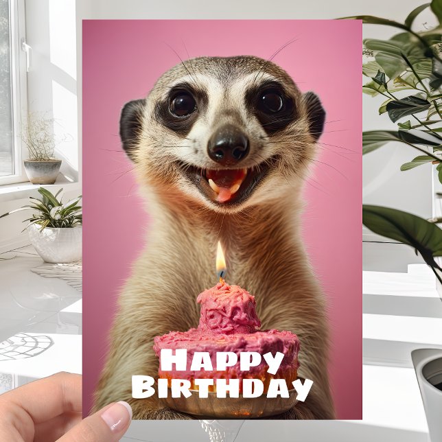 Cartão Engraçado Meerkat com Bolo de Velas - Feliz Aniver (Criador carregado)