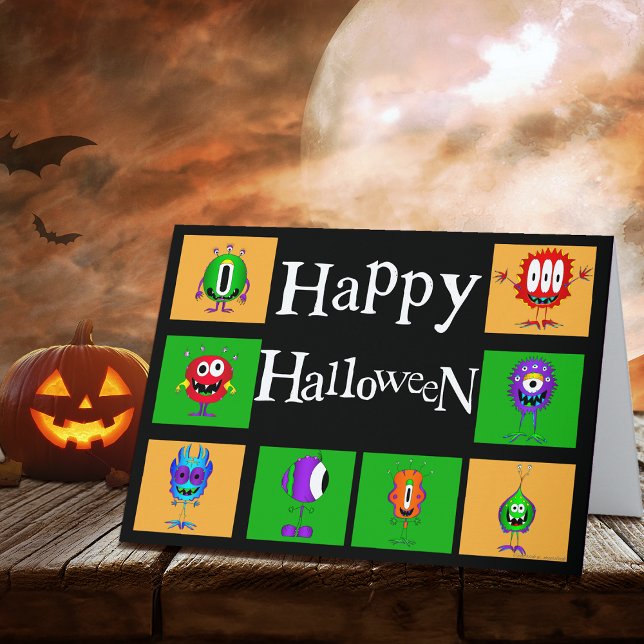 Cartão Engraçado, Monstros, Halloween (Hey! Check out this most excellent funny cartoon monsters Halloween greeting card!)