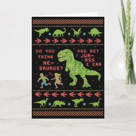 Cartão Engraçado Natal T Rex Dinossaur Humor Faux Knit