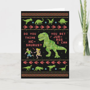 Cartão Engraçado Natal T Rex Dinossaur Humor Faux Knit