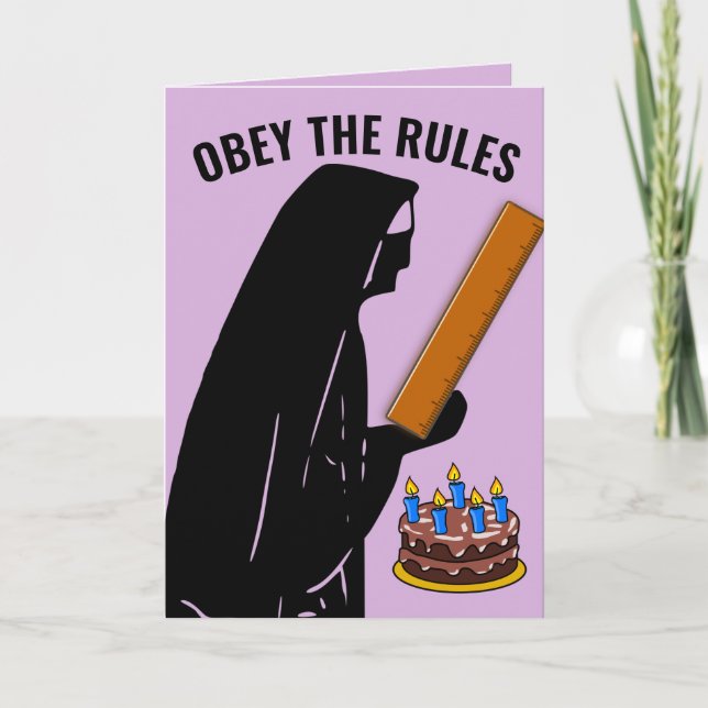 CARTÃO ENGRAÇADO NUN CATHOLIC BIRTHDAY OBEY GANHANDO CART (Frente)