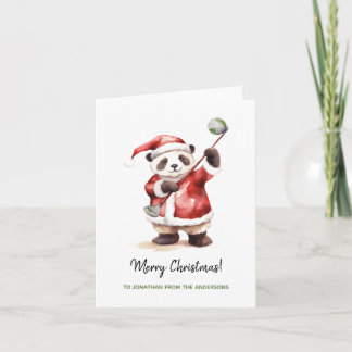 Cartão Engraçado Panda jogando golfe no Natal
