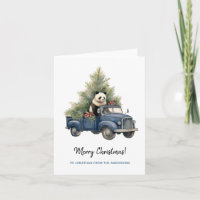 Engraçado Panda no Blue Retro Truck Xmas