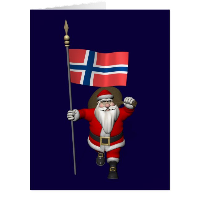 Cartão Engraçado Papai Noel Com Bandeira Da Noruega (Frente)