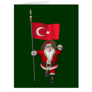 Cartão Engraçado Papai Noel Com Bandeira Da Turquia