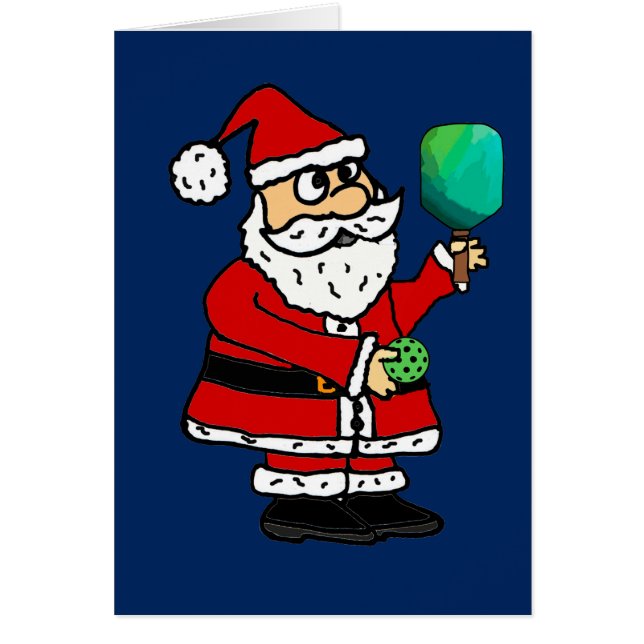 Cartão Engraçado Papai Noel Jogando Pickleball (Frente)