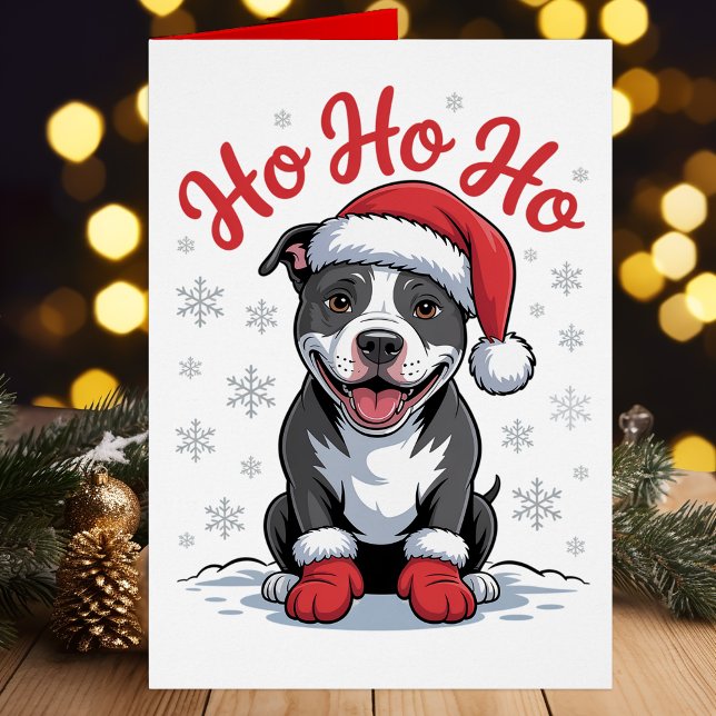 Cartão Engraçado Papais noeis de Touro de Natal Pittbull  (Criador carregado)