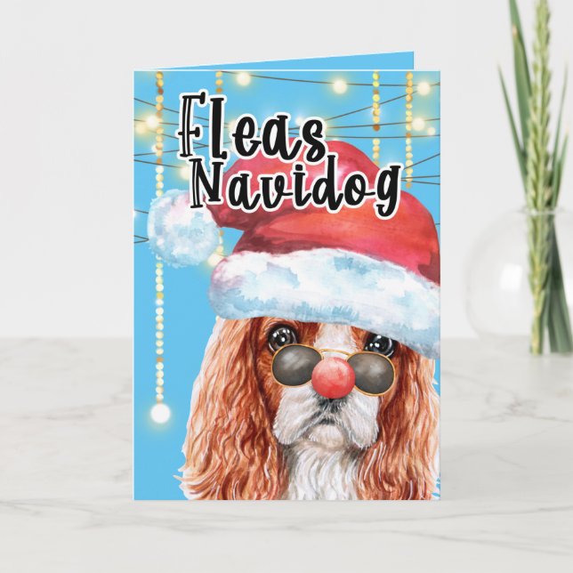 Cartão Engraçado Rei Charles Spaniel Foguete de Natal (Frente)