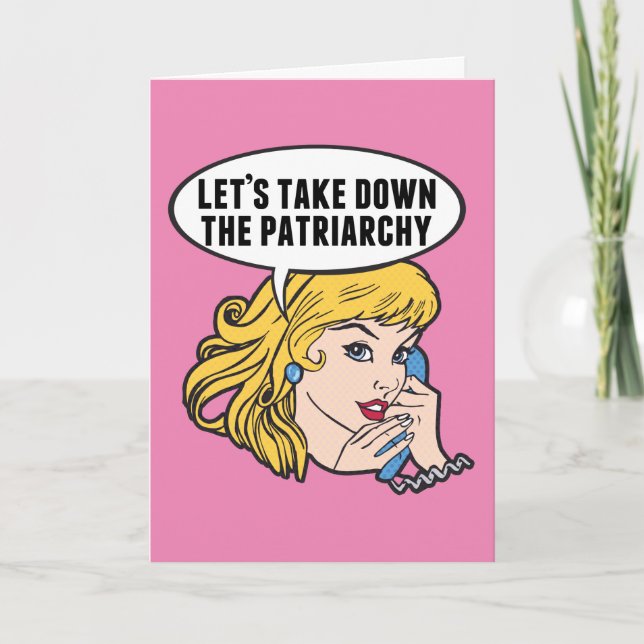 Cartão Engraçado Retro Feminista Pop de Arte Anti-Patriar (Frente)