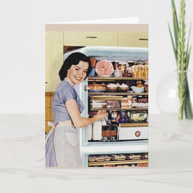 CARTÃO ENGRAÇADO RETRO HOUSEWIFE LONGAS PAREDES ROMÂNTICA (Frente)