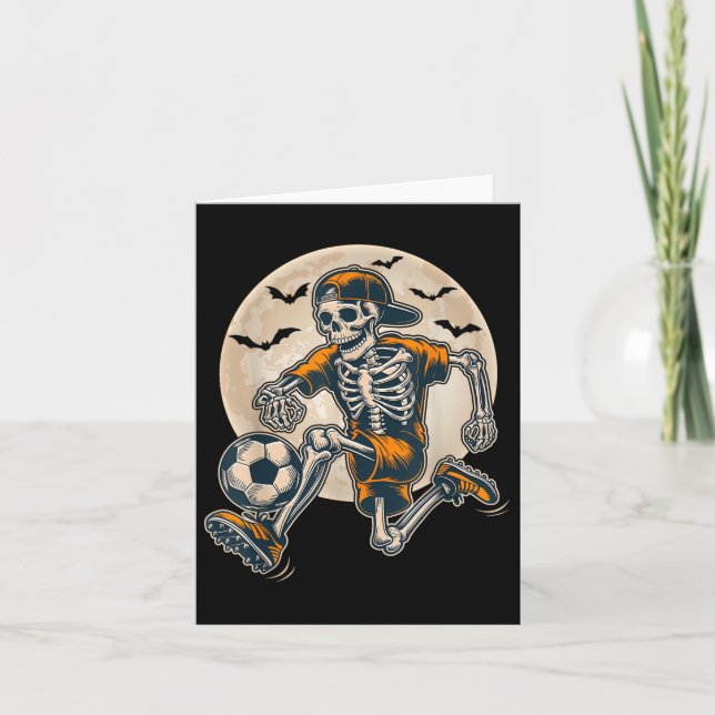 Cartão Engraçado Skeleton Soccer Men Meninos Meninos Cust (Frente)
