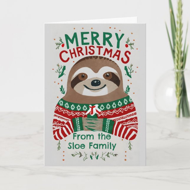 Cartão Engraçado Sloth Christmas (Frente)