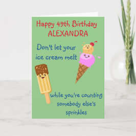 Cartão Engraçado Sorvete de Aniversário borda Humor Kawai