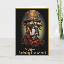 Cartão Engraçado Steampunk Birthday Boxer Dog Texto Perso
