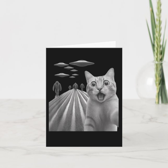 Cartão Engraçado Surpreendido Gato Assustado Selfie Com P (Frente)